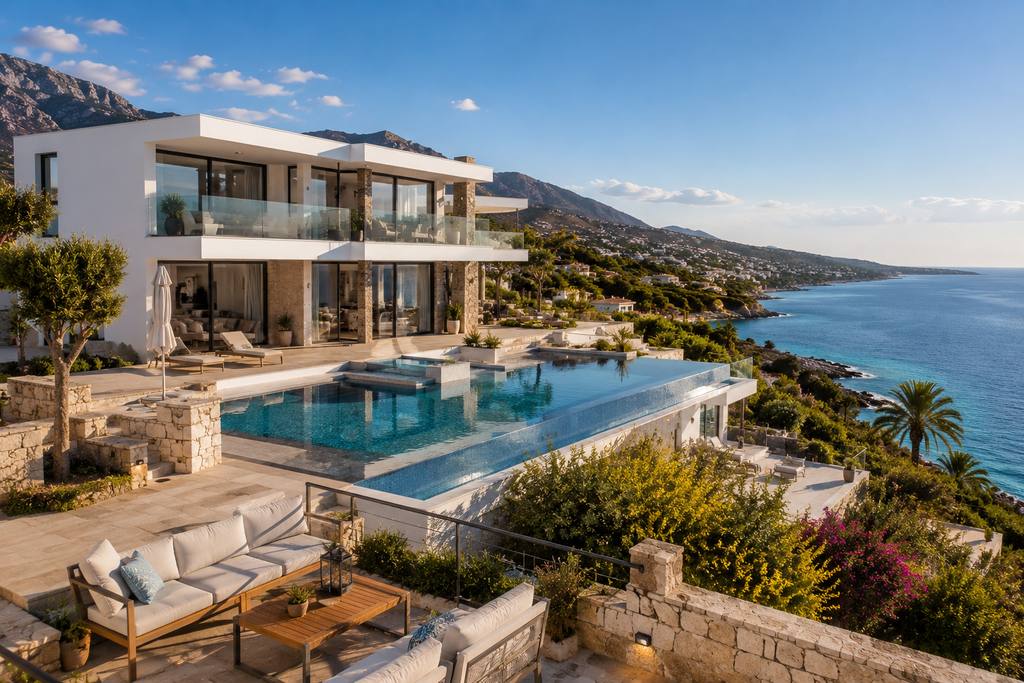 Moderne Villa mit Infinity-Pool und Meerblick an der Küste Nordzyperns